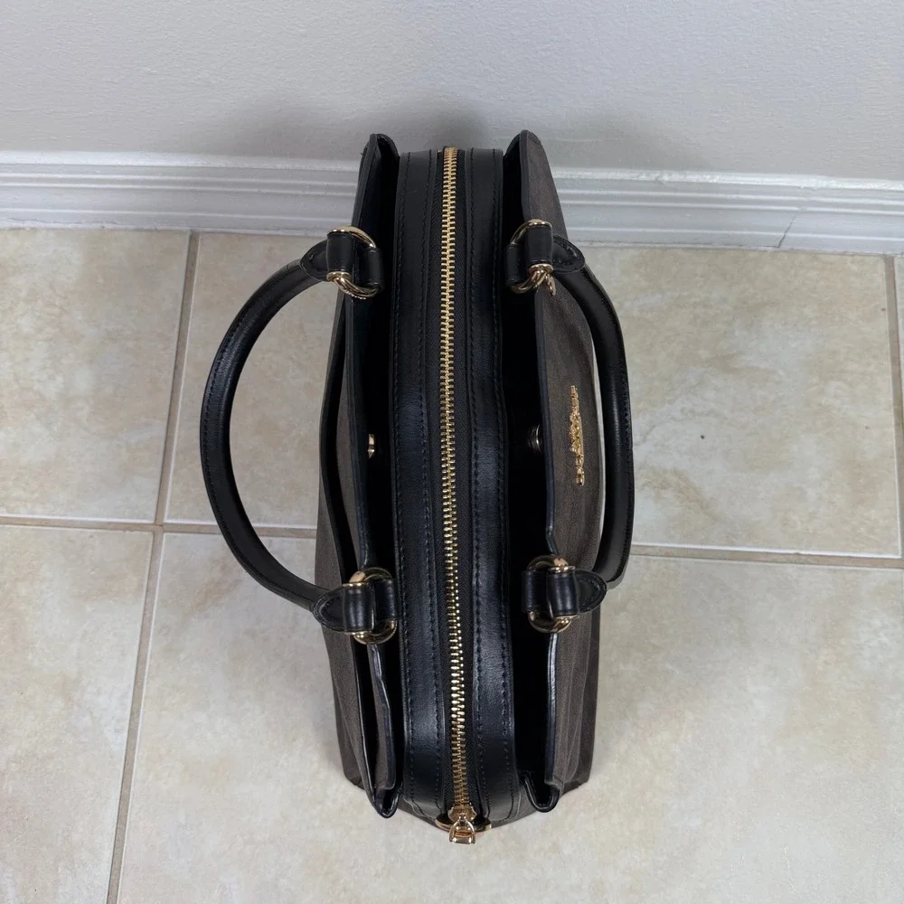 Coach Lillie Carryall Brown Black Signature Monogram Canvas Satchel F2177-91495